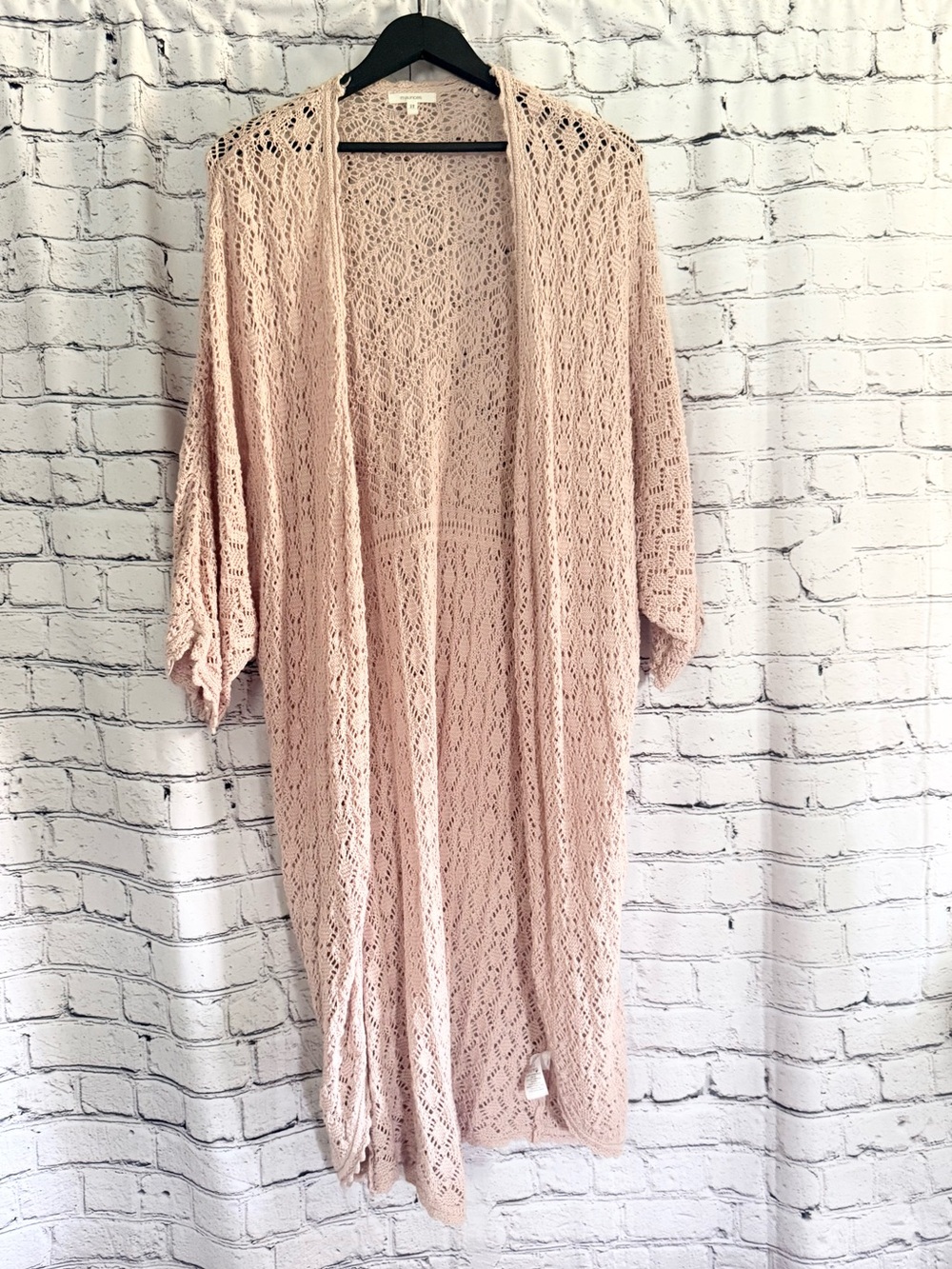 Light Blush Crochet Open Front Duster Cardigan